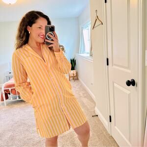 J. Crew Pink Yellow Button Front Long Sleeve Mini Dress XS